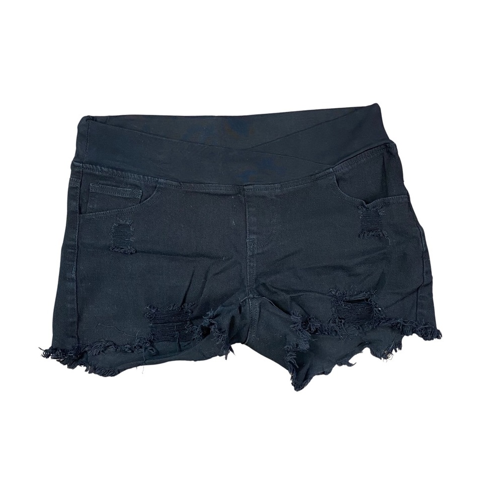 Women's Maternity Shorts Size M Black Fringe Flexible Pull On Waist Band Grunge